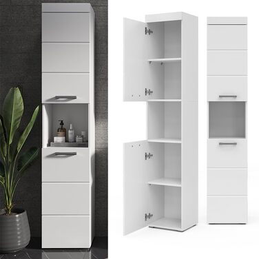 Високий шафа для ванної Vicco Luna, білий, 37x190 см