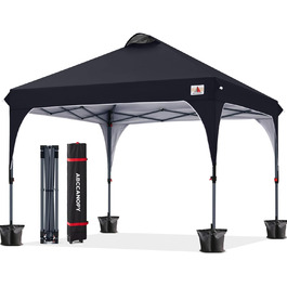 ABCCANOPY павільйон 3x3 м водонепроникний, розкладний, садовий тент для фестивалів, сонцезахисту, компактний, з сумкою на колесах, 4 вантажними мішками, 4 мотузками, 4 кілками, чорний
