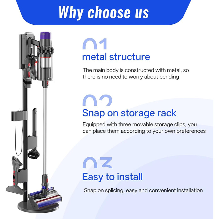 Підставка для пилососа Nukisa, сумісна з Dyson V15, V12, V11, V10, V8, V7 — металевий стійкий тримач для бездротового пилососа та аксесуарів