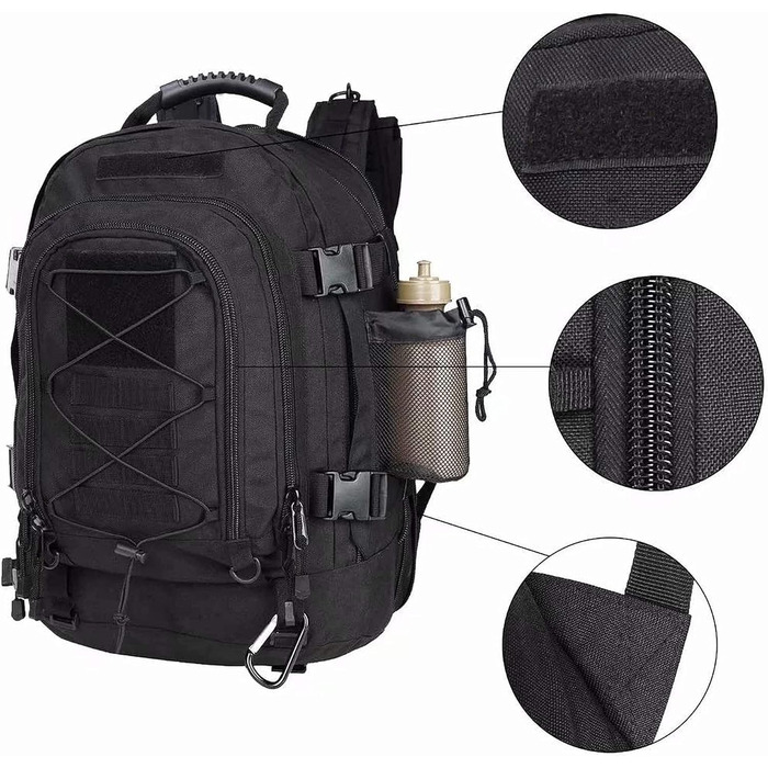 Тактичний армійський рюкзак Prof Army 40-64 л чорний MOLLE для туризму, полювання, кемпінгу