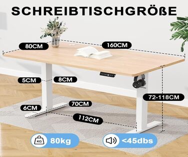 Електричний стіл JUMMCIO 160x80 см з регулюванням висоти, бежевий - Комп'ютерний стіл з пам'яттю для офісу