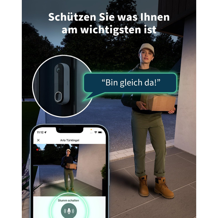 Arlo 2K HD відеодзвінок із камерою, бездротовий Wi-Fi домофон з датчиком руху, двостороннім аудіо, сиреною, нічним баченням, сумісний зі Smart Home та Alexa, білий, тестовий період Arlo Secure Plan