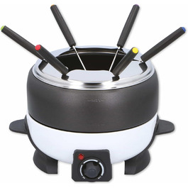 Електричний набір для фондю Cuisinier Deluxe на 6 осіб, нержавіюча сталь, для м'ясного, сирного та шоколадного фондю, чорний і білий