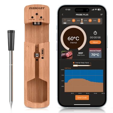 Бездротовий м'ясний термометр INSMART Bluetooth 100м, водонепроникний IPX7, з розумним додатком для духовки, гриля, коптильні, аерофритюрниці, основний колір