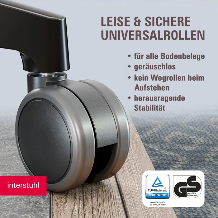 Ергономічне офісне крісло Interstuhl Edge Soft: синхромеханізм, 4D-підлокітники, підтримка попереку, чорне, Made in Germany