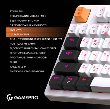 Дротова механічна клавіатура GamePro MK170W (Red) з Hot-Swap RGB White