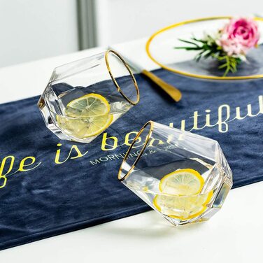 Набір склянок Diamond Whisky Glasses, 4 шт, 300 мл, скло з золотим обідком для віскі, бурбону, рому, бару, подарунок для чоловіків і жінок