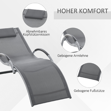 Outsunny Садові шезлонги з подушками Шезлонг Relax Lounger ергономічний алюмінієвий Texteline сірий 160 x 60 x 65 см