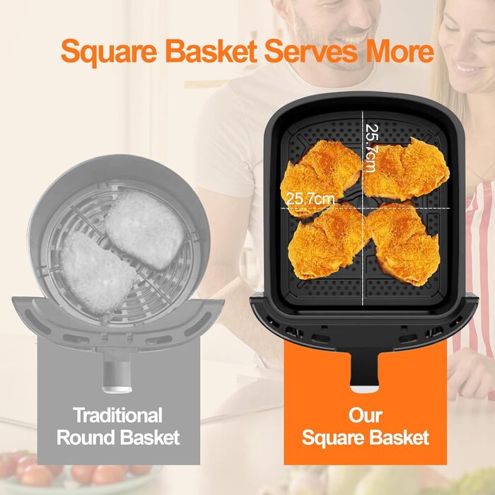 Аерофритюрниця Air Fryer з вікном, міні-духовка з двома зонами приготування, сенсорне керування, 15 програм та функція Sync Finish