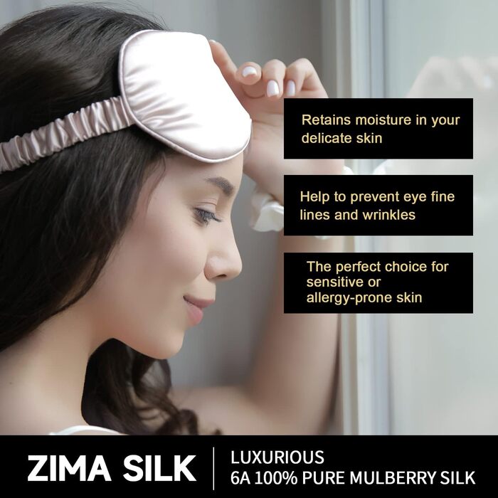 Шовкова маска для сну ZIMASILK з натурального шовку (22 момме), золота, екстра-м'яка, з регульованою шовковою резинкою