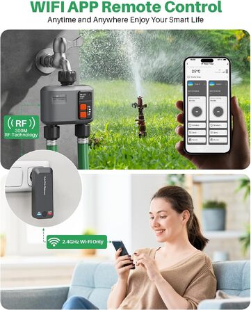 Johgee Комп'ютер для поливу Wi-Fi 2 виходи, 2 шт., сумісний з Alexa та Smart Life – автоматичний полив саду