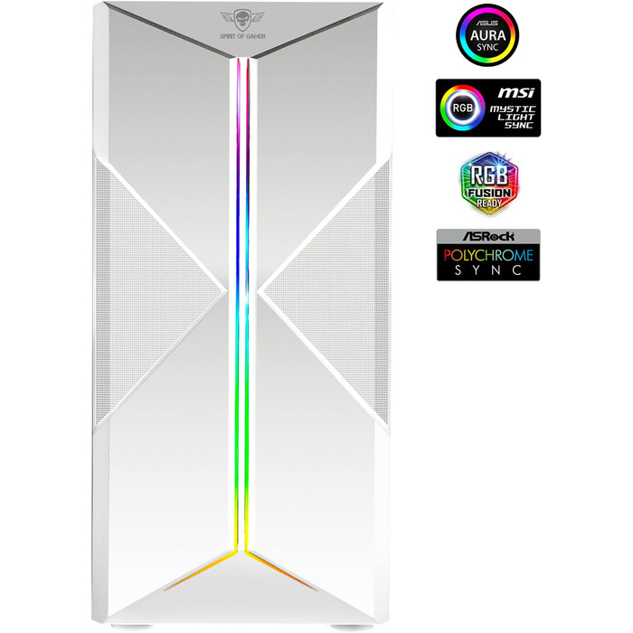 Ігровий корпус Spirit of Gamer Clone III білий, ATX/mATX/ITX, з підсвічуванням RGB, скляна бічна панель, 2 вентилятори 120 мм (1 ARGB), корпус для ПК