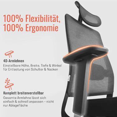 Крісло Yaasa Ergonomic для офісу та дому – ергономічне крісло з підтримкою попереку та регульованою спинкою – чорний колір, Expert