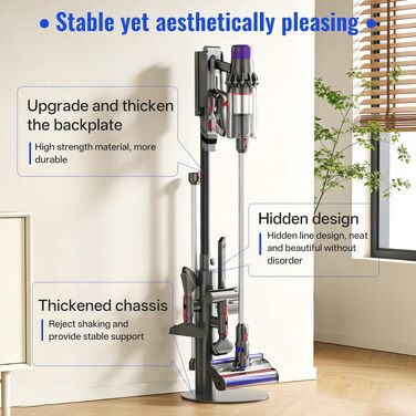 Підставка для пилососа Nukisa, сумісна з Dyson V15, V12, V11, V10, V8, V7 — металевий настінний тримач для бездротового пилососа та аксесуарів, розсувна полиця для насадок