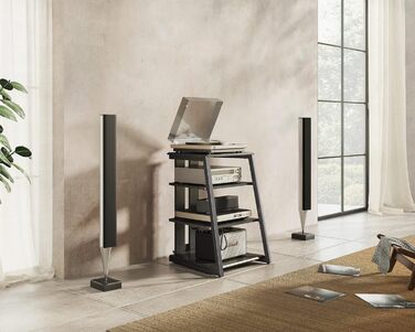 Стійка FITUEYES Design HiFi з дерева та сталі, стіл для програвача з регульованою полицею, чорна, 61x52x78 см, для програвача та стереосистем