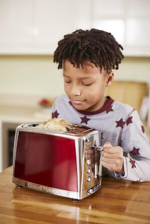 Тостер Russell Hobbs Luna Edelstahl Red на 2 тости, нержавіюча сталь, 6 режимів, розморожування, підігрів, підйом тостів, 1550 Вт