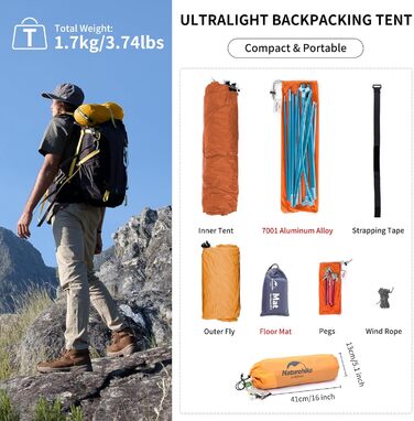 Намет Naturehike Cloud Up 1 для однієї особи, ультралегкий, 4-сезонний туристичний намет для кемпінгу