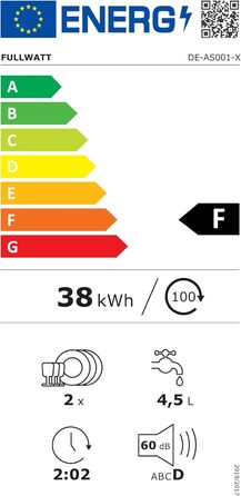 Міні посудомийна машина Fullwatt, настільна, автономна або з підключенням до води, 5+1 програми, вбудований бак 5 л, сенсорне управління, LED-дисплей