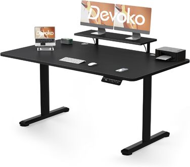 Електричний столик Devoko 160x70 см з регулюванням висоти, з підставкою для монітора, комп'ютерний, 2 пам'яті висоти, вінтажний коричневий