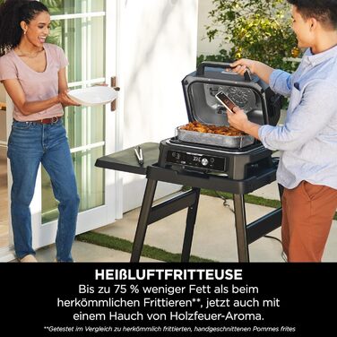 Електричний BBQ смокер-гриль Ninja Woodfire Pro Connect XL з керуванням через додаток, цифровим термощупом, 7-в-1, аерофритюрницею, для вулиці, чорний, OG901EU, з деревними пелетами, захист від негоди