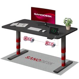 Регульований по висоті письмовий стіл SANODESK 120×80 см, електричний стіл для роботи стоячи та сидячи, два двигуни, USB-порт, пам'ять позицій та захист від зіткнень (Сірий + Чорний)