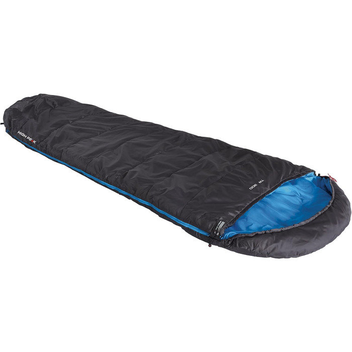 Спальний мішок High Peak TR 300, екстра широкий, 3-4 сезони, температура до 0°C, теплий, дихаючий, водостійкий, для кемпінгу, фестивалів, трекінгу, антрацит/синій, з мішком для пакування, з'єднуваний, RV L