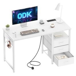 Письмовий стіл ODK з шухлядами, комп'ютерний стіл для дому та офісу (Білий)