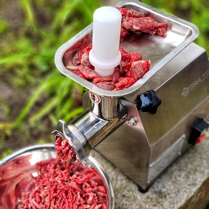 Електрична м'ясорубка Mahlzeit Profi з нержавіючої сталі, 250 Вт, 75 кг/год, професійна ковбасна машина для гастрономії, м'ясорубка з насадкою для ковбас