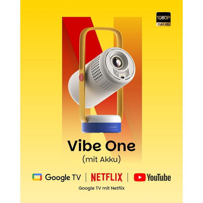 XGIMI Vibe One: Портативний міні-проектор 1080p з Google TV, JBL, автофокусом та автокорекцією трапеції (Blue Spark)