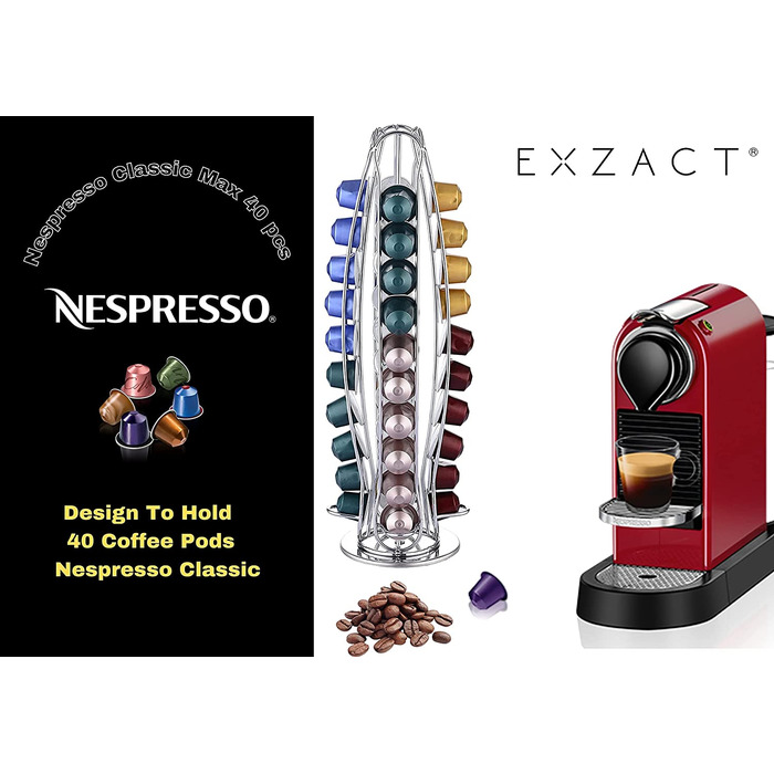 Підставка-диспенсер для кавових капсул Nespresso EXZACT, 40 капсул, обертається на 360°, стійка, металева