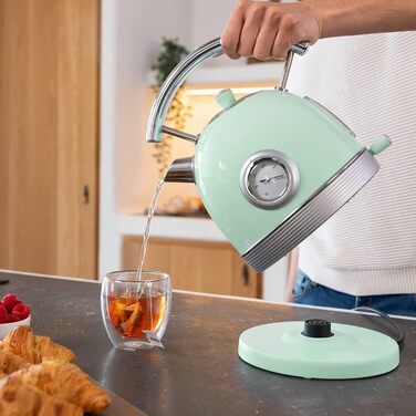Електрочайник Cecotec ThermoSense 420, 1,8 л, 2200 Вт, з індикатором температури, нержавіюча сталь, вінтажний стиль, зелений