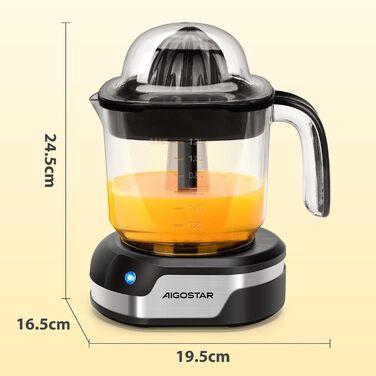 Aigostar Juicy електрична цитрусова соковижималка 1,2 л з LED-підсвіткою, 2 конуси, для апельсинів, лимонів, лаймів, грейпфрутів, 40 Вт, підходить для посудомийної машини