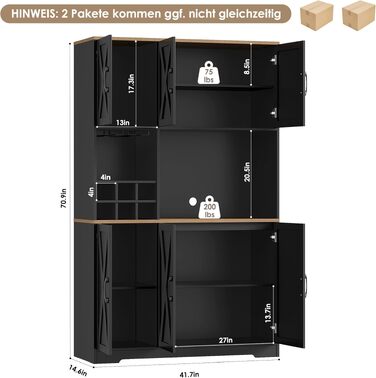 Кухонна шафа-буфет HOCSOK 106x180 см, білий колір, бічне sideboard з 6 дверцятами, знімним тримачем для пляшок та келихів, шафа для продуктів у вітальню та їдальню