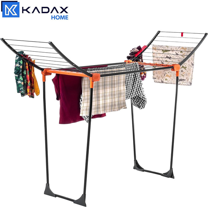 Сушарка для білизни KADAX з нержавіючої сталі, 175x55x120 см, антрацит/сірий, з розкладними крилами та нековзними ніжками