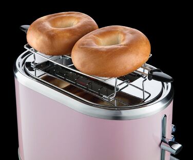 Тостер Russell Hobbs Hanley на 2 тости, рожевий - 6 режимів, розморожування, підігрів, широкі слоти, підставка для булочок