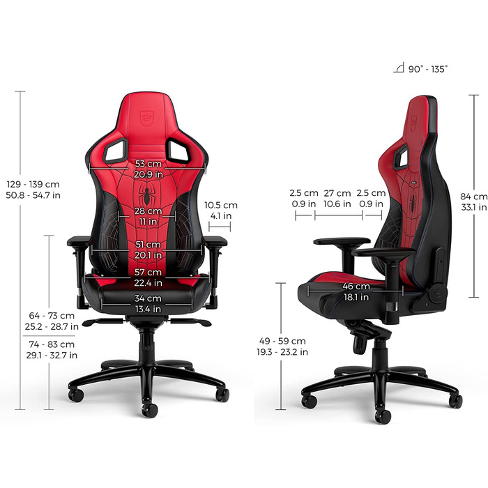 Ігрове крісло noblechairs Epic Spider-Man Edition, ергономічне, офісне, з підголівником і поперековою підтримкою, для користувачів до 120 кг і 185 см, спецвидання, екошкіра PU