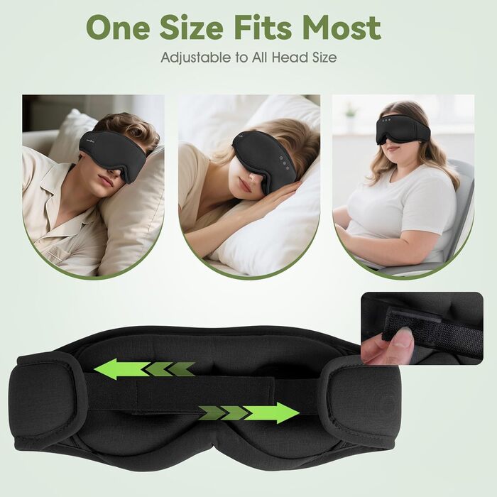 Маска для сну з навушниками Musicozy | 3D маска для сну з Bluetooth 5.4, бамбукова тканина, для подорожей, чорна