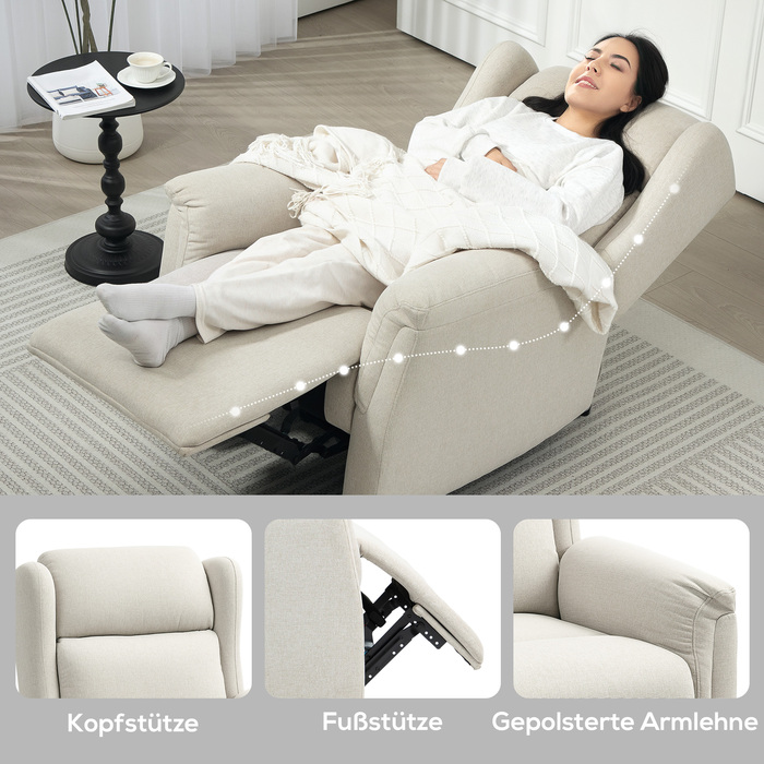 HOMCOM Recliner, Реклайнер для телевізора з функцією відкидання, Реклайнер для телевізора з кишеньковими пружинами, М'який реклайнер, крісло вантажопідйомністю до 150 кг для вітальні, спальні, бежевий