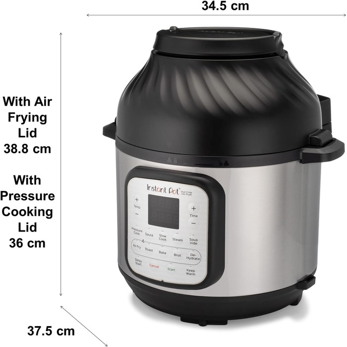 Мультиварка-скороварка Instant Pot Duo Crisp 11-в-1 з аерофритюрницею, 7,6 л, електрична, для смаження, тушкування, запікання, приготування на парі, sous vide, дегідратор, срібляста