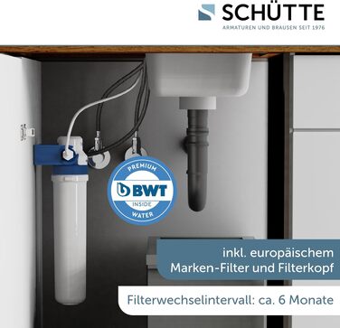 Кухонний змішувач SCHÜTTE 99805 AQUASTAR PRO з системою фільтрації води, 3-ходовий кран для питної води проти вапна та важких металів, нержавіюча сталь