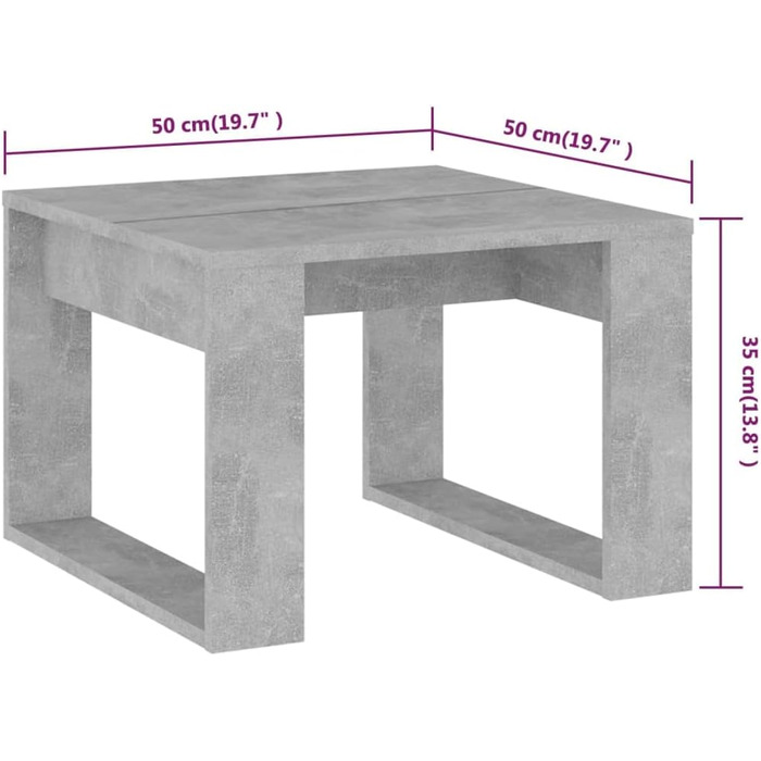 Журнальний стіл vidaXL бетонно-сірий 50x50x35 см, ДСП, для вітальні