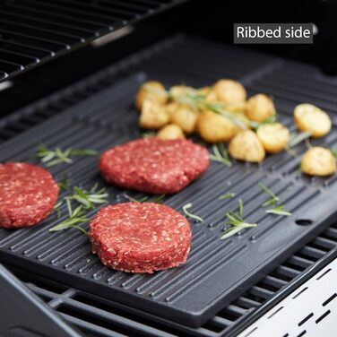 Універсальна чавунна гриль-плита Barbecook, двостороння (плоска та рифлена), для газового гриля, прямокутна, 43x35 см, чорна