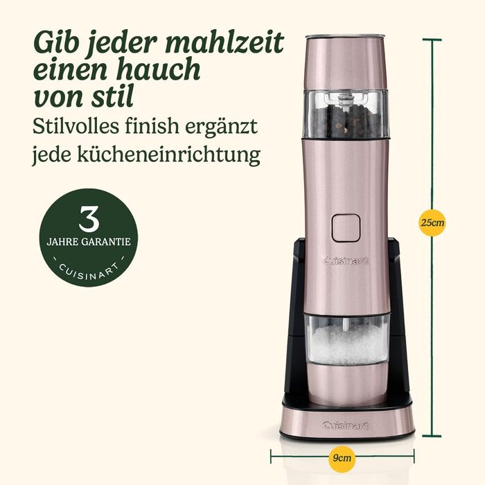 Набір електричних млинків для солі та перцю Cuisinart, акумуляторні, з регулюванням помолу та мірною кришкою, рожевий