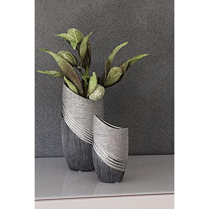 Ваза декоративна керамічна Moderne Blumenvase сріблясто-сіра, висота 20 см для квітів на стіл