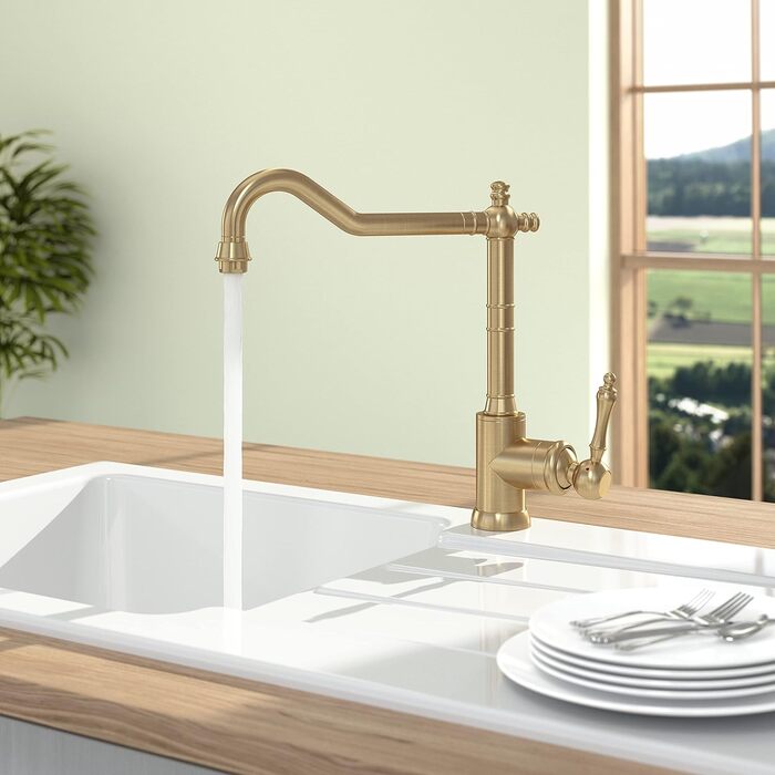 Змішувач кухонний Villeroy & Boch Avia 2.0 золотий, з керамічним картриджем, поворотний на 360°, високий вилив 235мм, для високого тиску