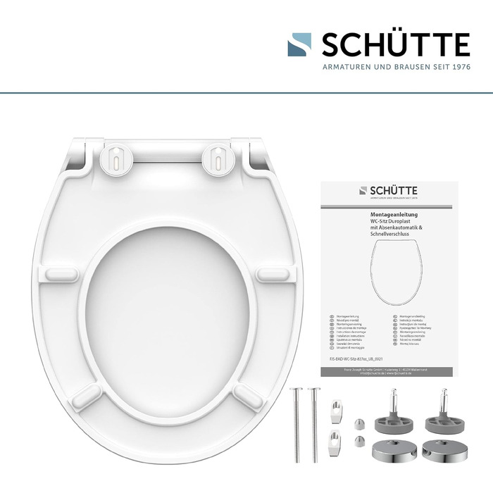 Сидіння для унітаза SCHÜTTE SLIM з мікроліфтом (м'яке закриття) та швидким монтажем, матеріал дуропласт, біле, витримує до 175 кг