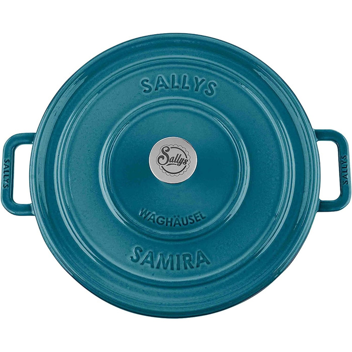 Чавунний казан Sallys 'Samira' Deluxe 2,2 л, універсальний для всіх плит і духовки, преміум-якість, до 250°C, бірюзовий