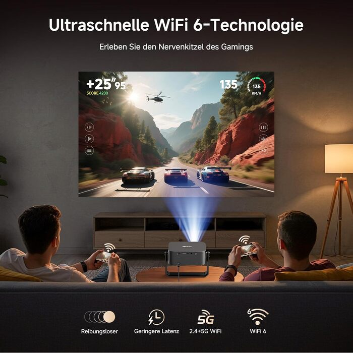 Розумний 4K проектор iSinbox з Netflix, автофокусом та корекцією трапеції, WiFi 6, Bluetooth 5.3, HDR10+, портативний домашній кінотеатр, сірий