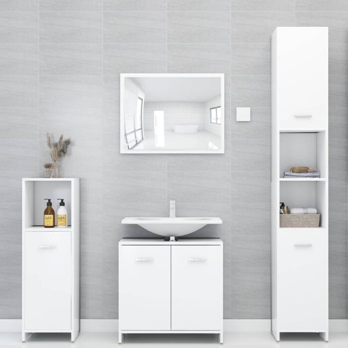 Шафа для ванної vidaXL, 3 відділення, 1 дверцята, білий, 30x30x95 см, ДСП