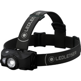 Налобний ліхтар Ledlenser MH8 600 Лм, акумуляторний, LED, чорний, для полювання та риболовлі, до 60 годин, червоне/зелене/синє світло, фокусування, 2xAA, транспортувальний замок